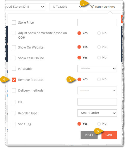 Image highlighting the steps to remove products in the eTailPet system.