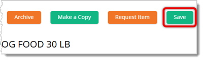Image highlighting the Save button in the full details of a Product.