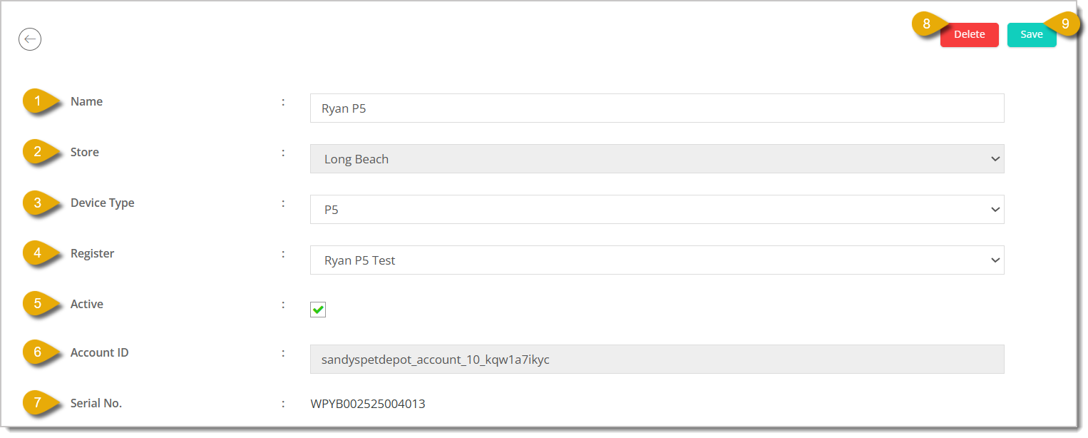 Image of the form where you can view and edit the details of an existing card reader.