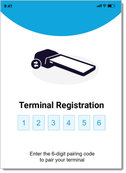 Screenshot of a P5 Card Terminal that displays the 6-digit pairing code.