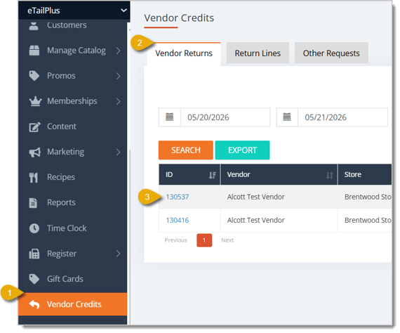 Image highlighting the steps to open an existing Batch with numbers 1 to 3.