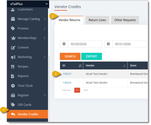 Image highlighting the steps to open an existing Batch with numbers 1 to 3.