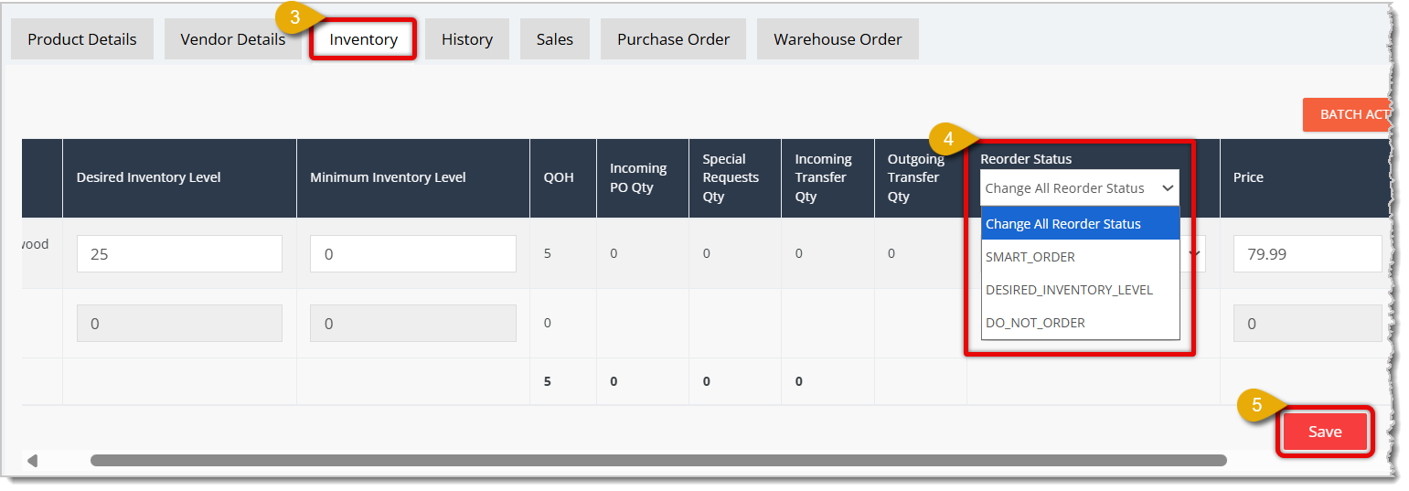 Image highlighting steps 3 to 5 in setting Reorder Methods.