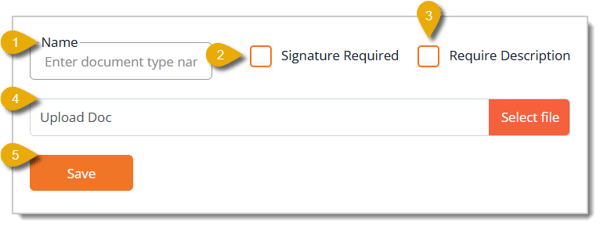 Image of the fields where you add a new document to the Documents configuration page.