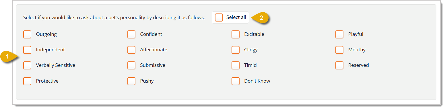 Image of the Personality section of the Extended Behavior Information Configuration page.