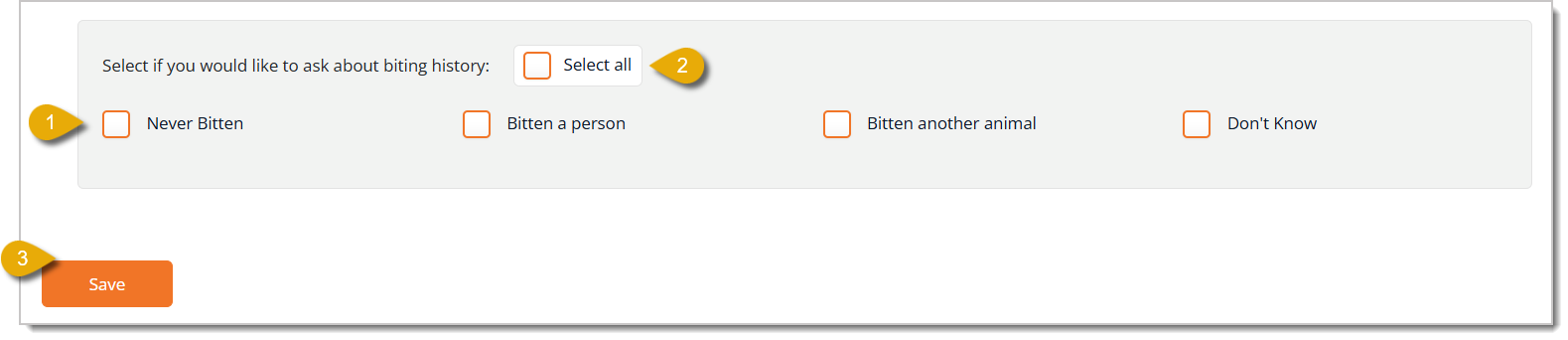 Image of the Biting History section in the Extended Behavior Information Configuration page.
