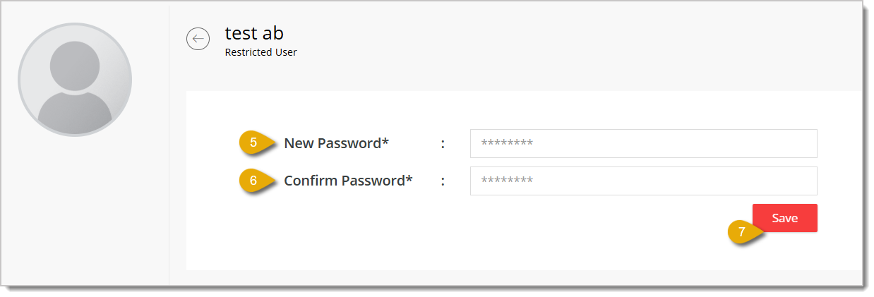 Image of the Set Password page, with the New Password and Confirm Password fields highlighted, as well as the Save button.