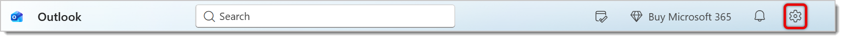 Image highlighting the Settings icon in the Outlook desktop app.