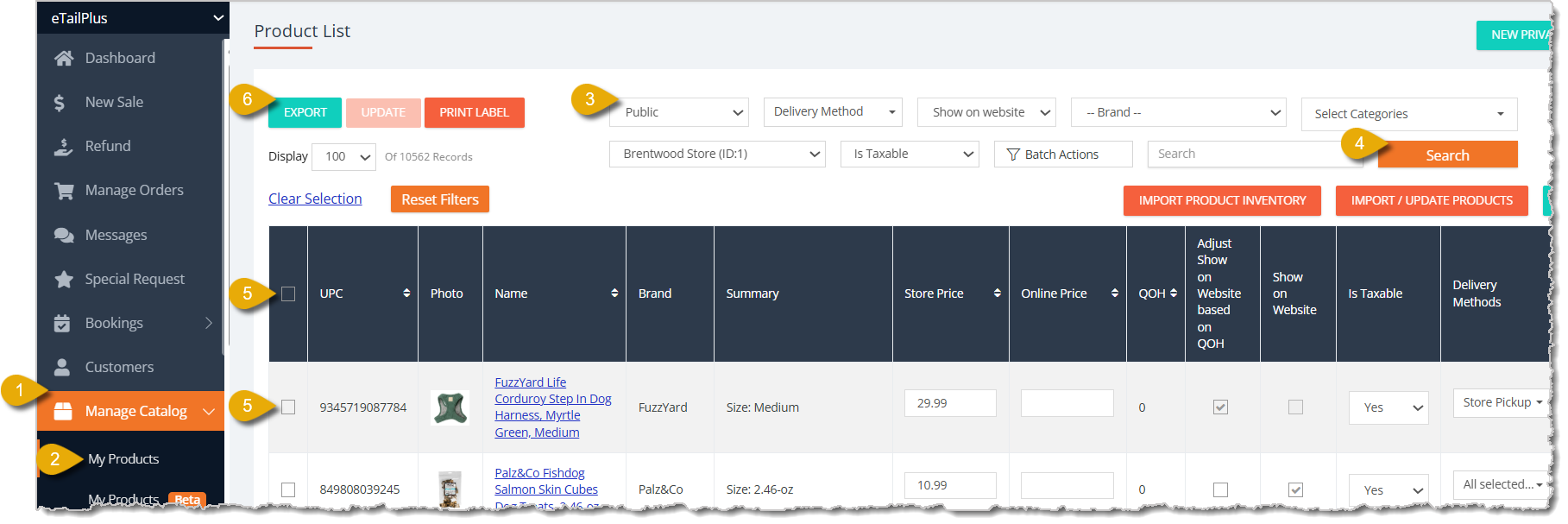 Image highlighting steps to exporting the a public product catalog.