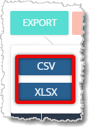 Image highlighting the CSV and XLSX Export options.