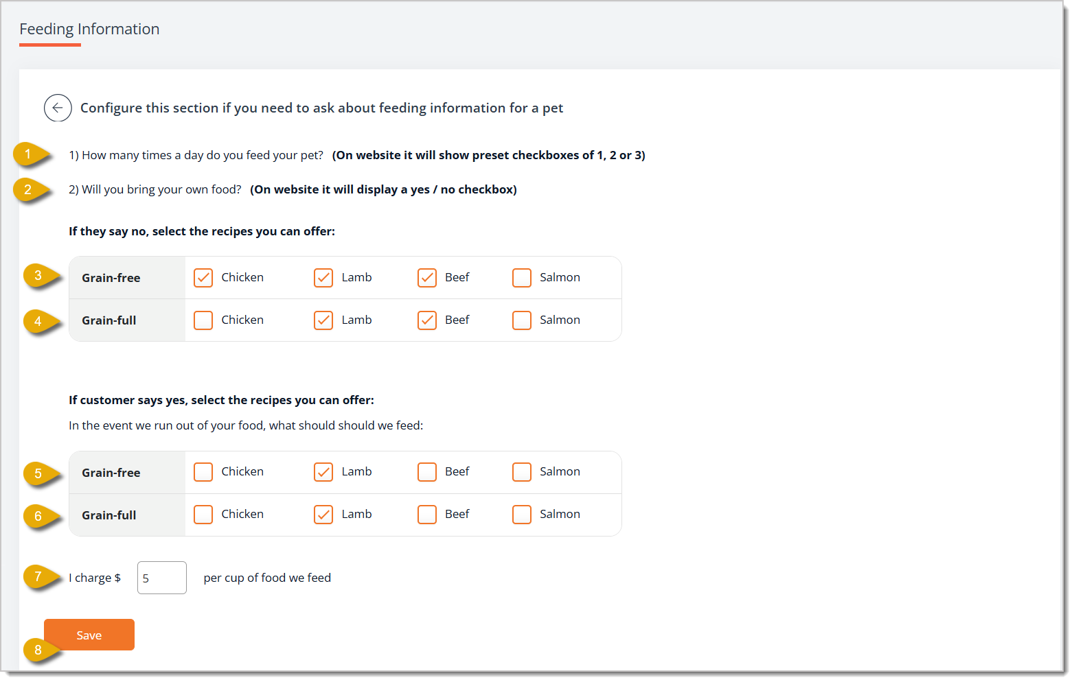 Image of the Feeding Information page.