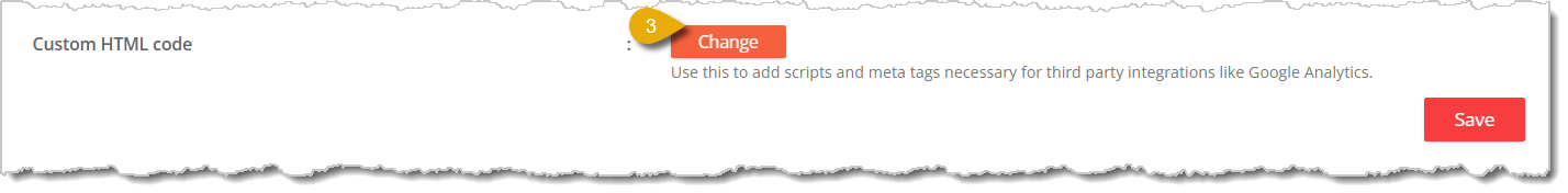 Image highlighting the Change button in the Custom HTML Code field.