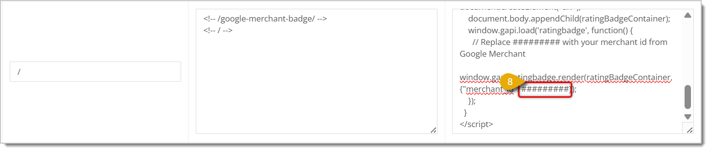 Image highlighting the section in the code to replace with a Google Merchant ID.