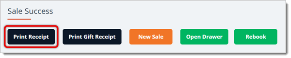 Image highlighting the Print Receipt button in the Sale Success page.
