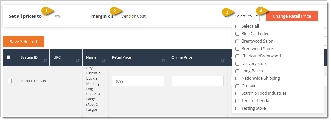Image highlighting the functions for Change Retail Price.
