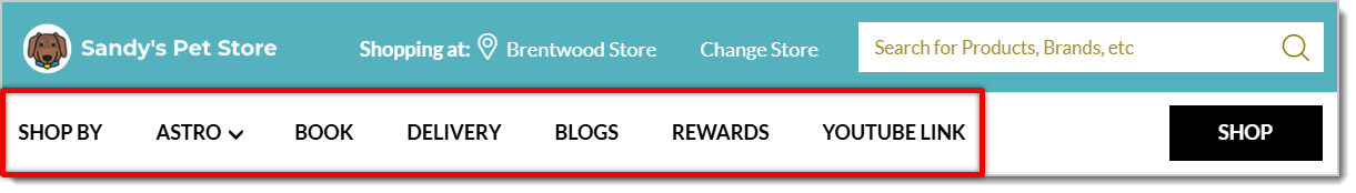 Image highlighting the navigation banner in an example eTailPet online store.