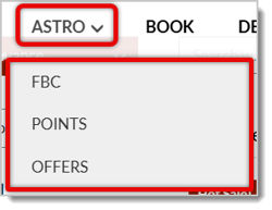 Image highlighting the Astro navigation banner and the drop-list menu.