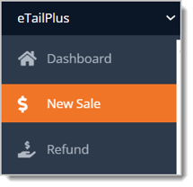 Image highlighting the New Sale selection in the eTailPet main menu.