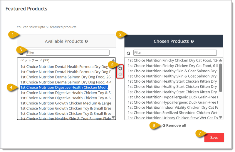 Image of the Featured Products area in the On Sale Page and Featured Products customization screen.