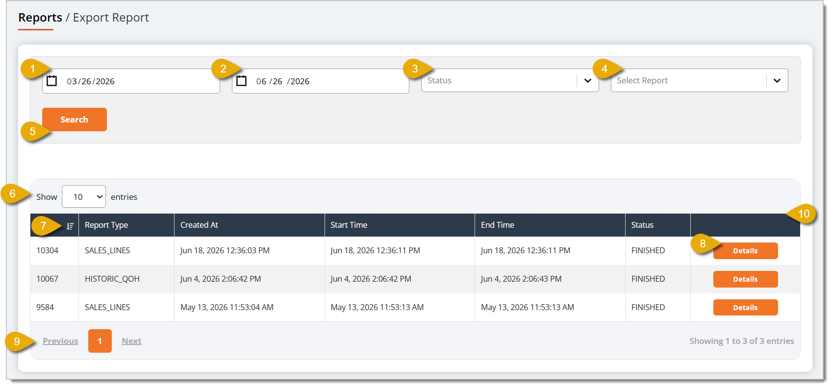 Image of an Export Report.