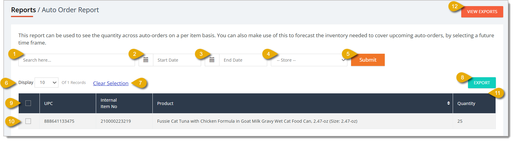 Image of an Auto Order online Report.