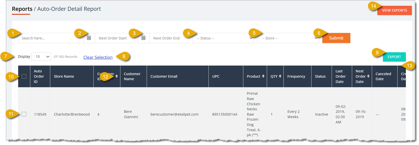 Image of an Auto-Order Detail Report.