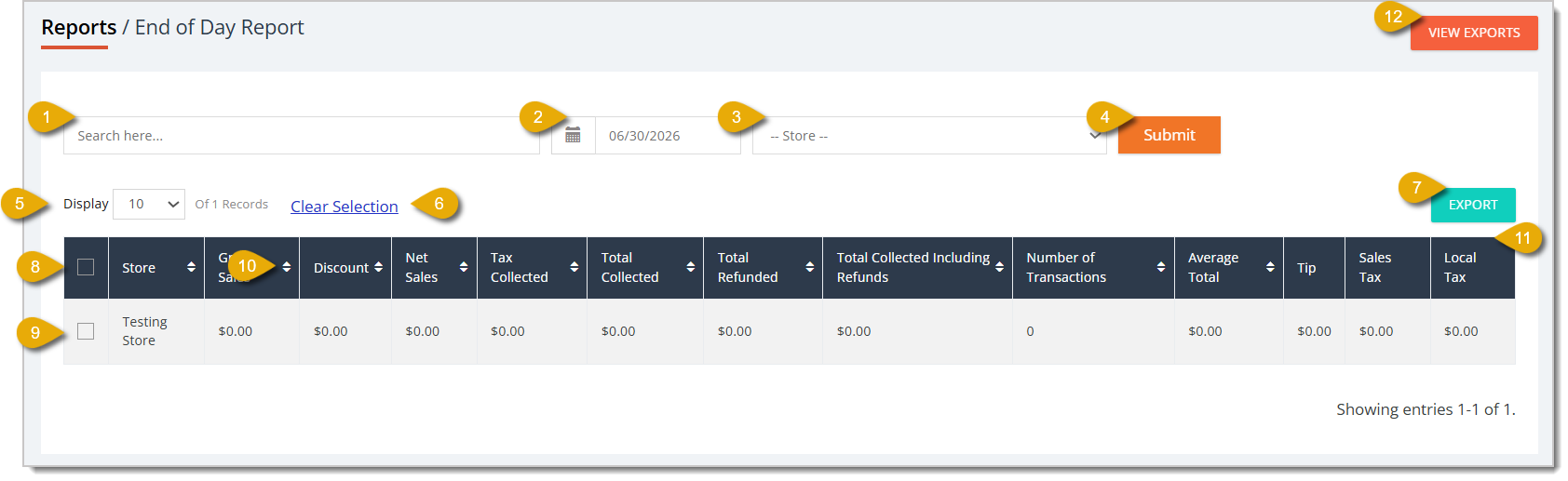 Image of an End of Day online report.