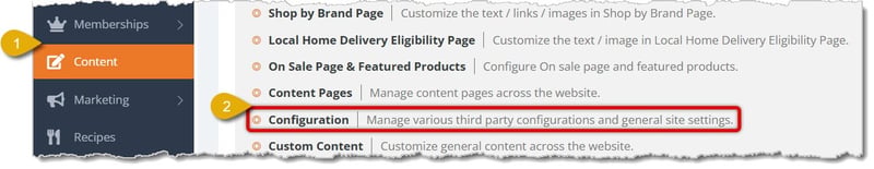 Image highlighting the options to click on to access the Configuration menu in the eTailPet system.