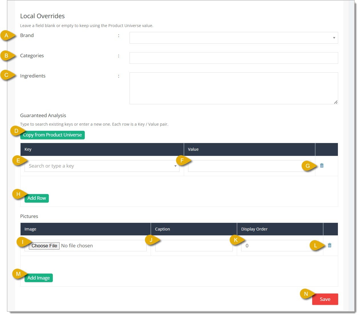 Image of the Local Overrides section in a product details page.