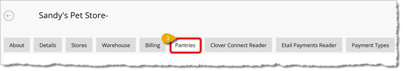 Image highlighting the Pantries tab in the Settings area.