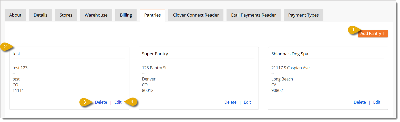 Image of the Pantries tab and its major functions.