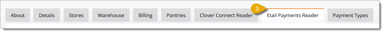 Image highlighting the eTail Payments Reader tab.