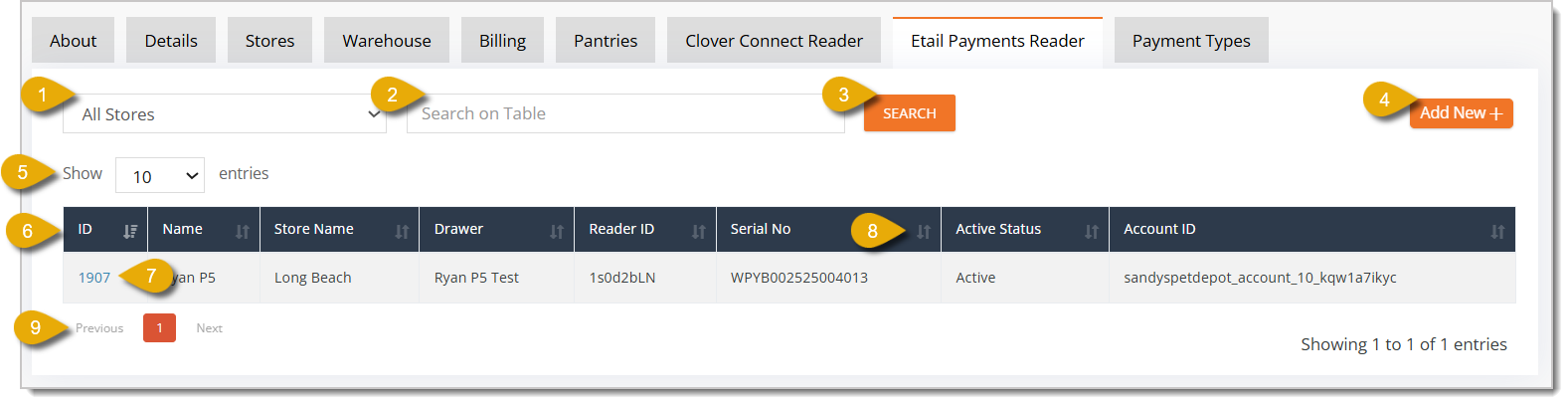 Image of the eTail Payments Reader tab.