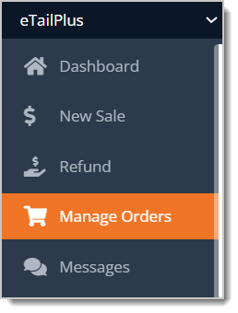 Image highlighting the Manage Orders area of the Main Menu.