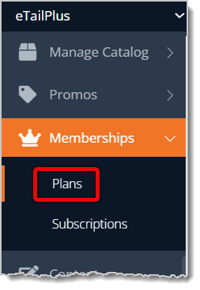 Image highlighting the Plans selection in the eTailPet main menu.