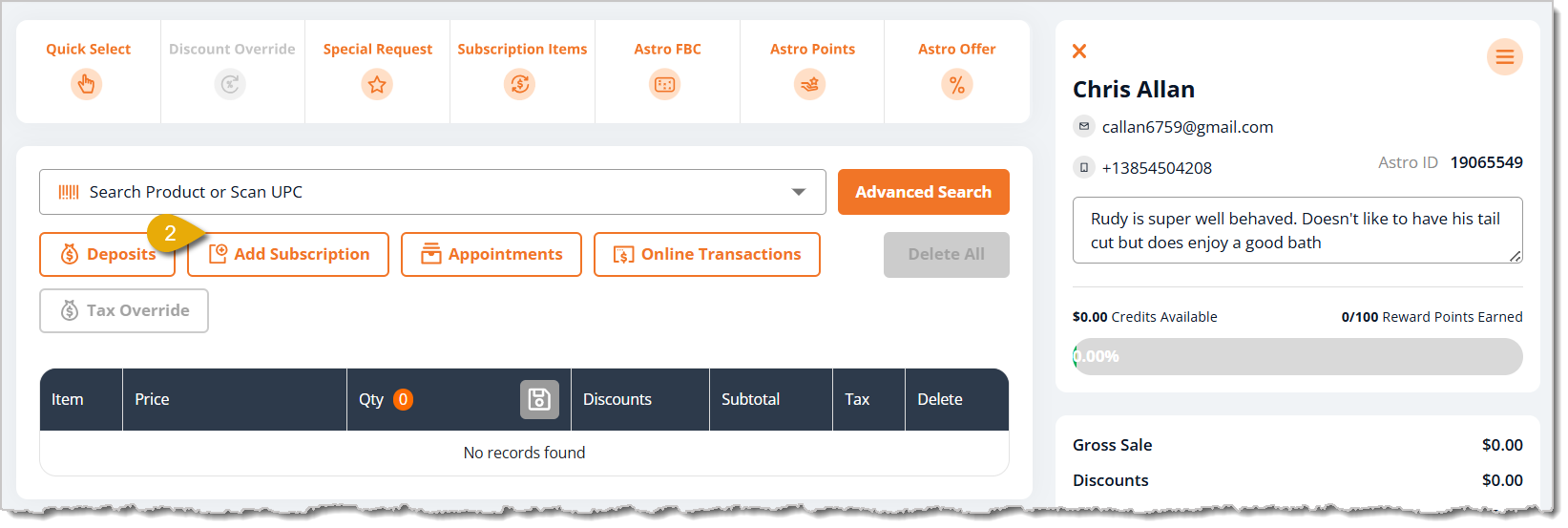 Image highlighting the Add Subscription button in the New Sale screen.