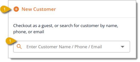 Image highlighting the New Customer button and the Enter Customer field.