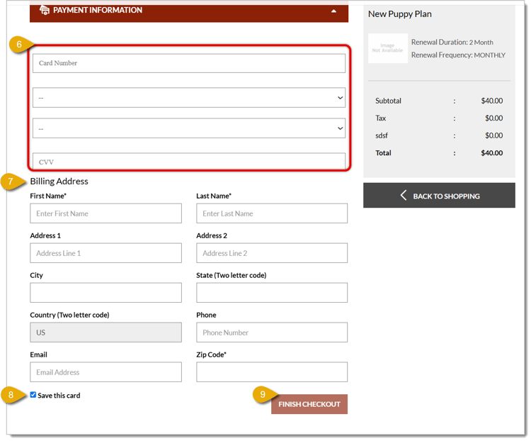 Image of the Payment Information screen.