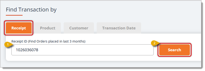 Image of the Receipt tab in the Refund area of the eTailPet Dashboard.