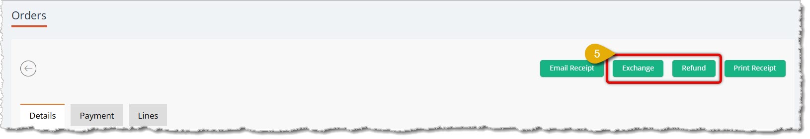 Image highlighting the Exchange and Refund buttons in a customer's Orders page.