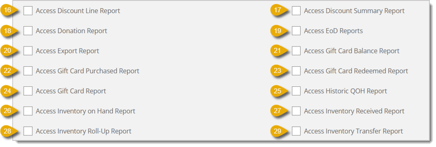 Image of the second part of the Reports permissions in the Create Role page.