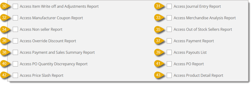 Image of the third part of the Reports permissions in the Create Role page.