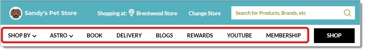 Image highlighting the navigation banner in an eTailPet e-commerce site.