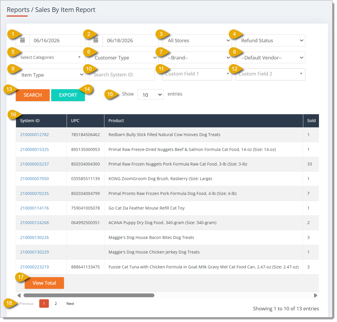 Image of a Sales By Item Report.