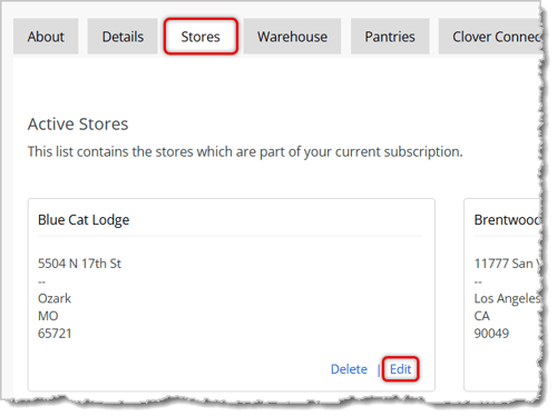 Image highlighting the Stores tab and the Edit button.