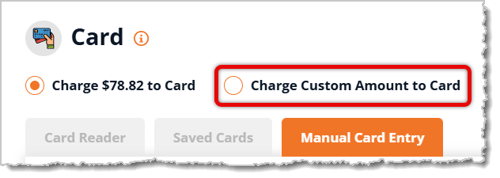 Image highlighting the Charge Custom Amount to Card selection in New Sale.