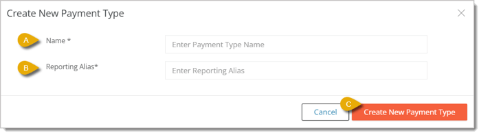 Image of the Create New Payment Type window.