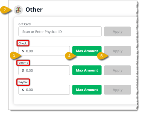 Image showing the Other section in the New Sale Payment screen and fields for the custom payment types.