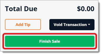 Image highlighting the Finish Sale button in New Sale.
