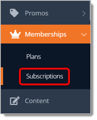 Image highlighting the Subscriptions selection in the main menu.